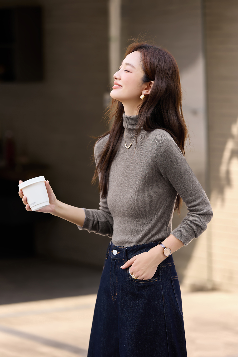 High - necked Thermal knitted sweater