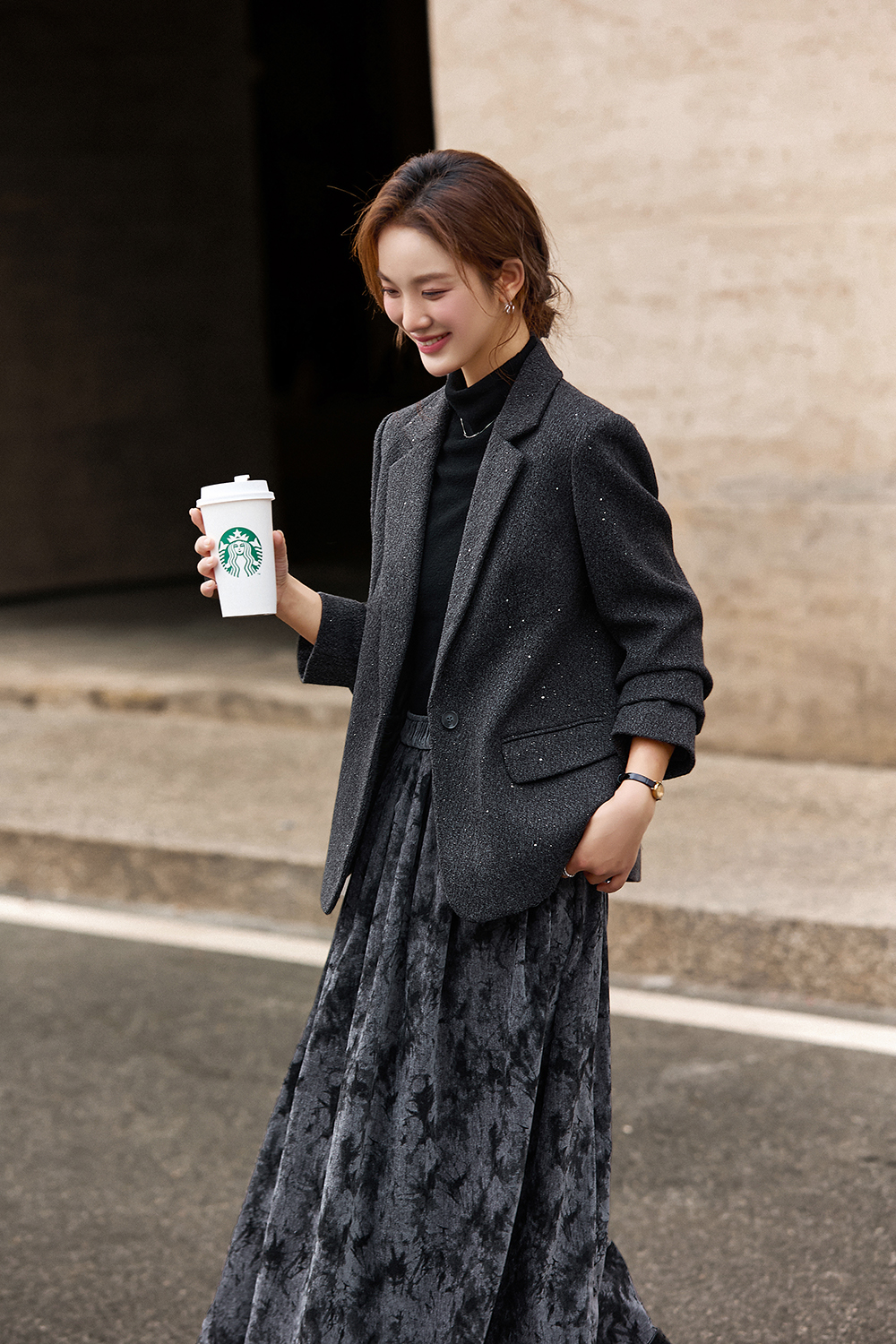 Dark grey sequin blazer