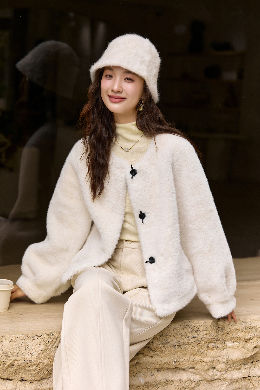 White lamb wool coat