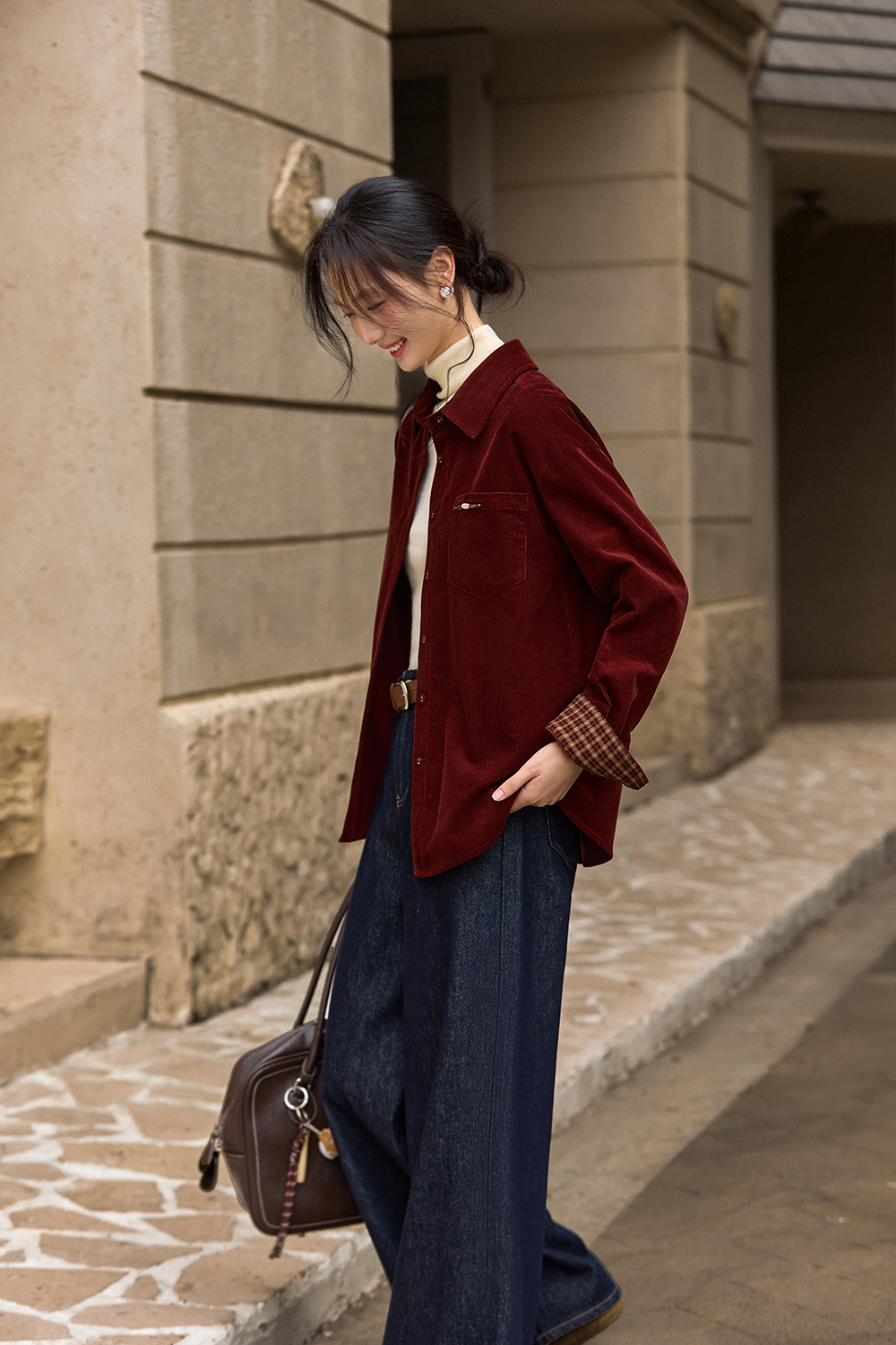 Red Patchwork Checkered Shirt