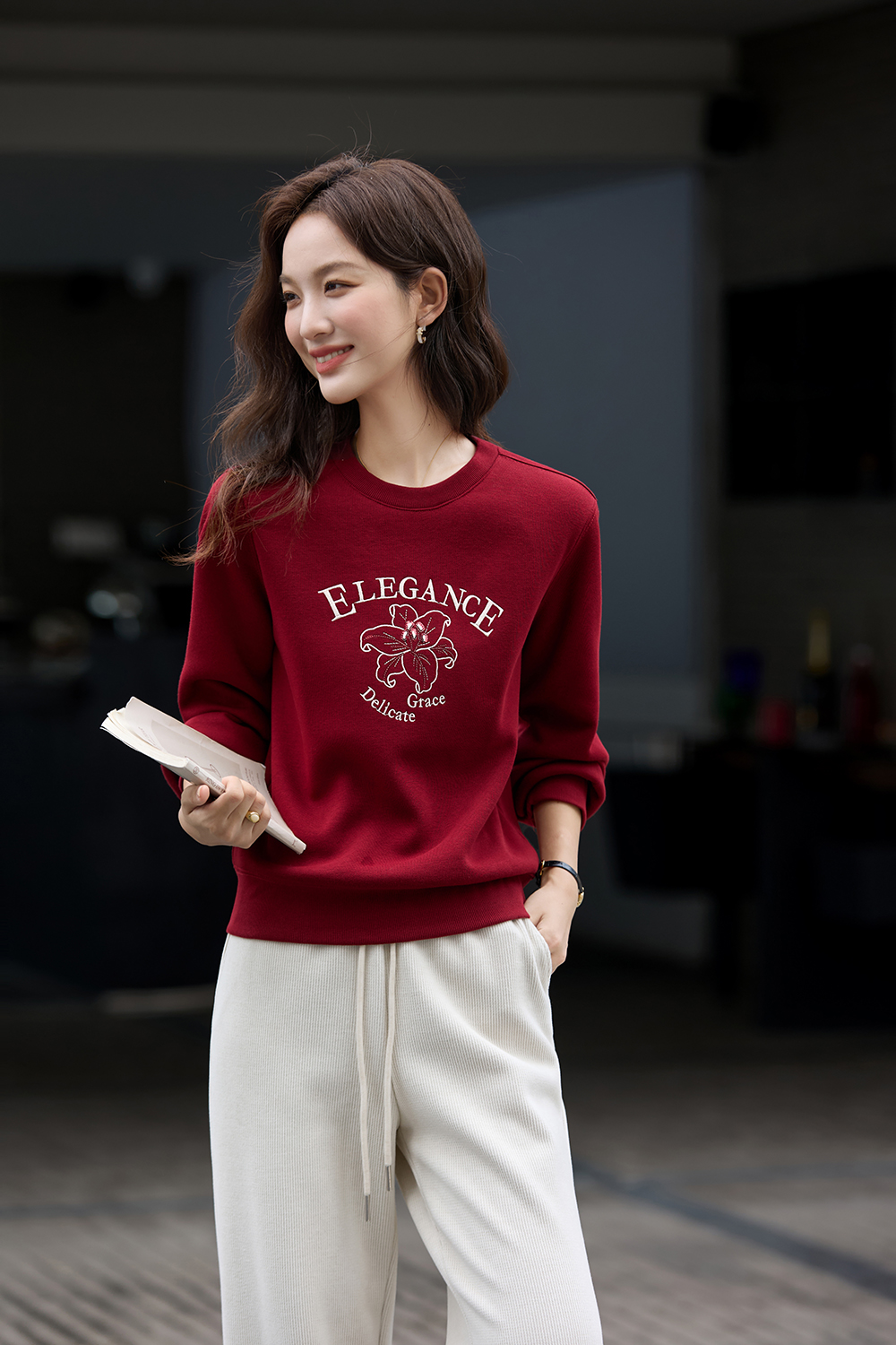 Raffia Red Printed Fleece-lined Sweatshirt
