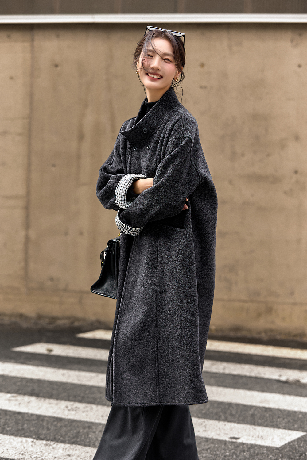 Stand-up Collar Double-faced Wool Coat