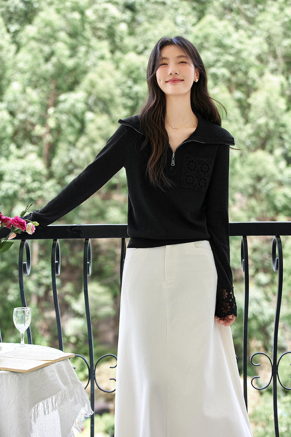 French openwork lace knit top-VIMLYSTORE