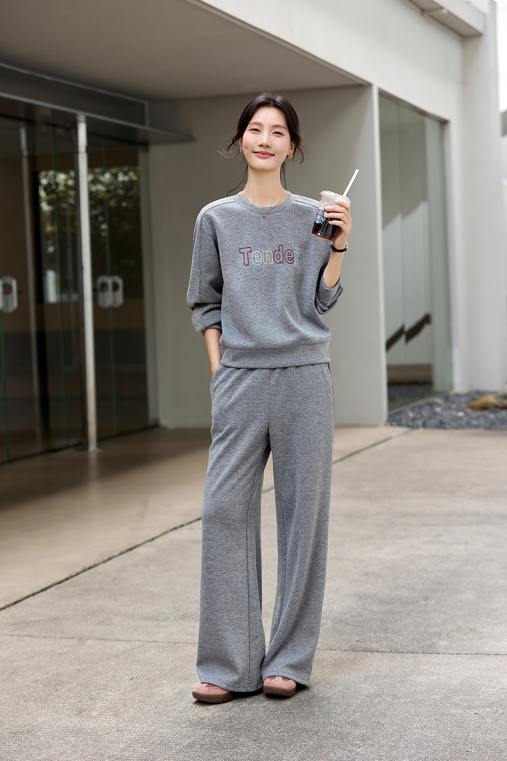 Grey letter embroidered tracksuit