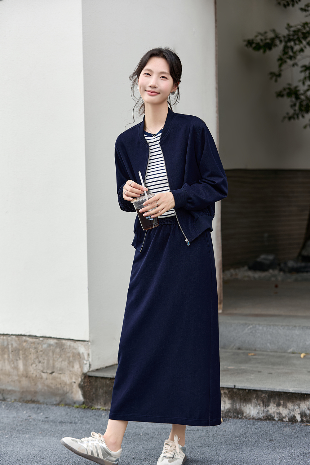 Blue denim-like suit