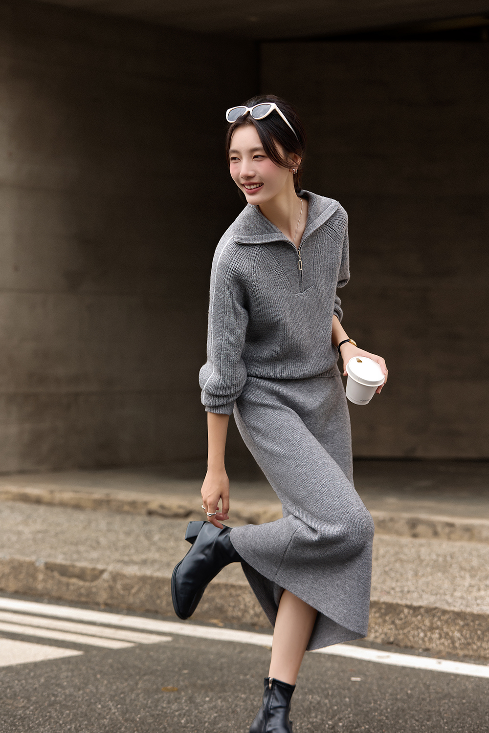 Big lapel casual knitted suit