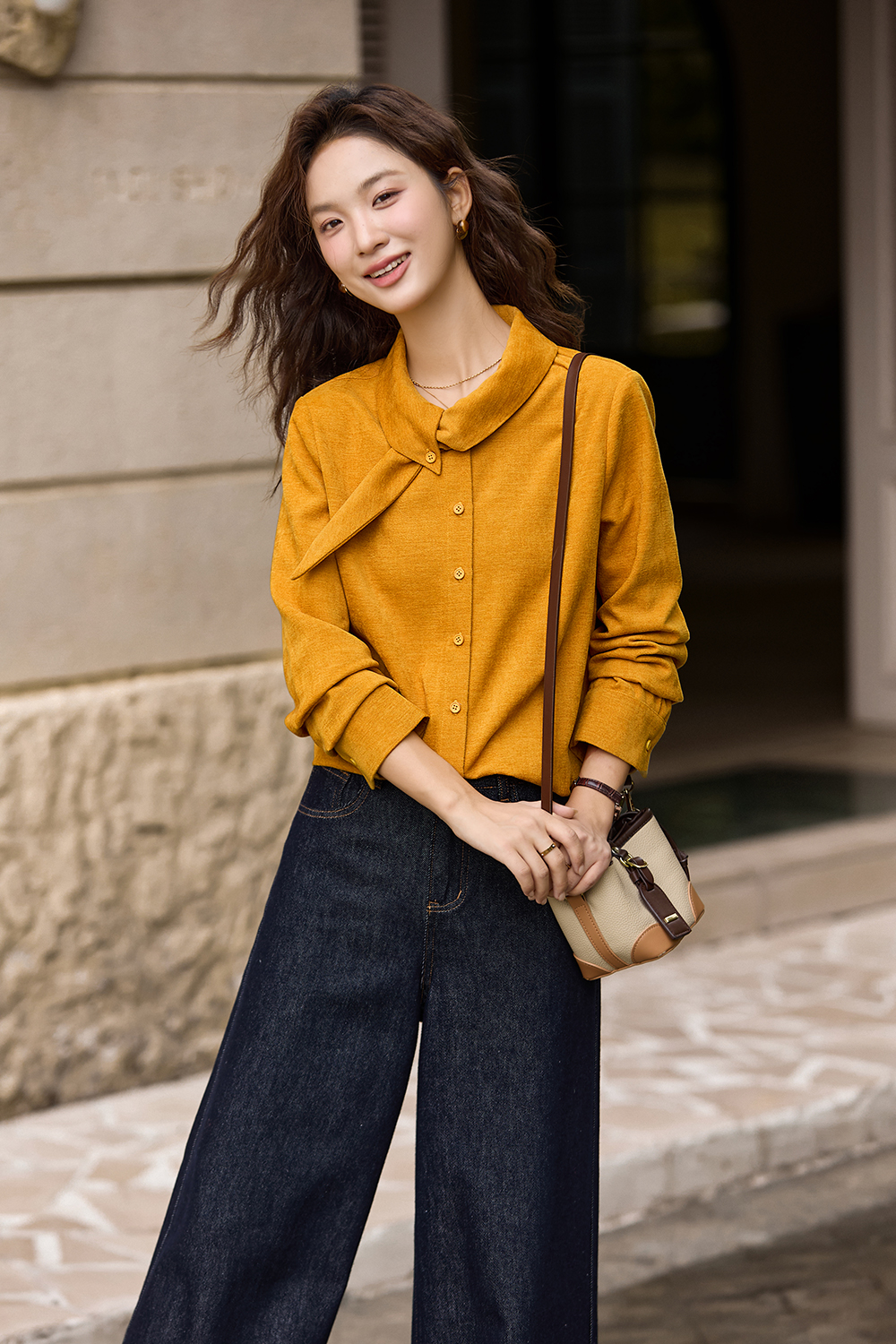 French scarf collar shirt