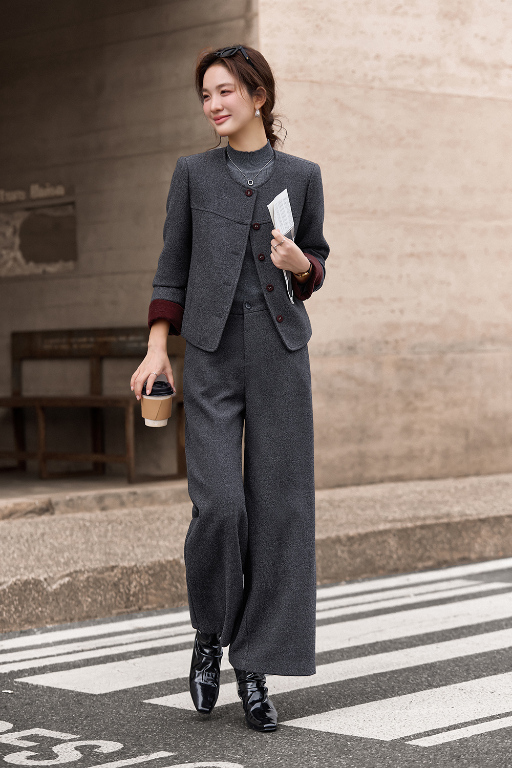Grey crew neck suit