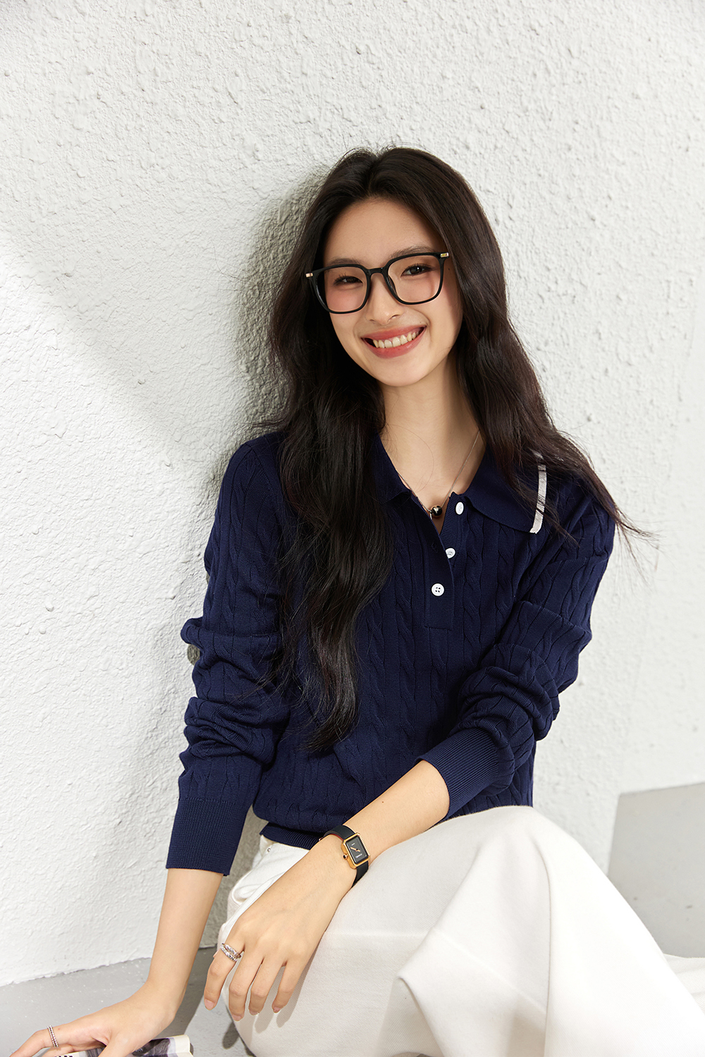 Color-Pop Cable Knit with Notch Collar-VIMLYSTORE