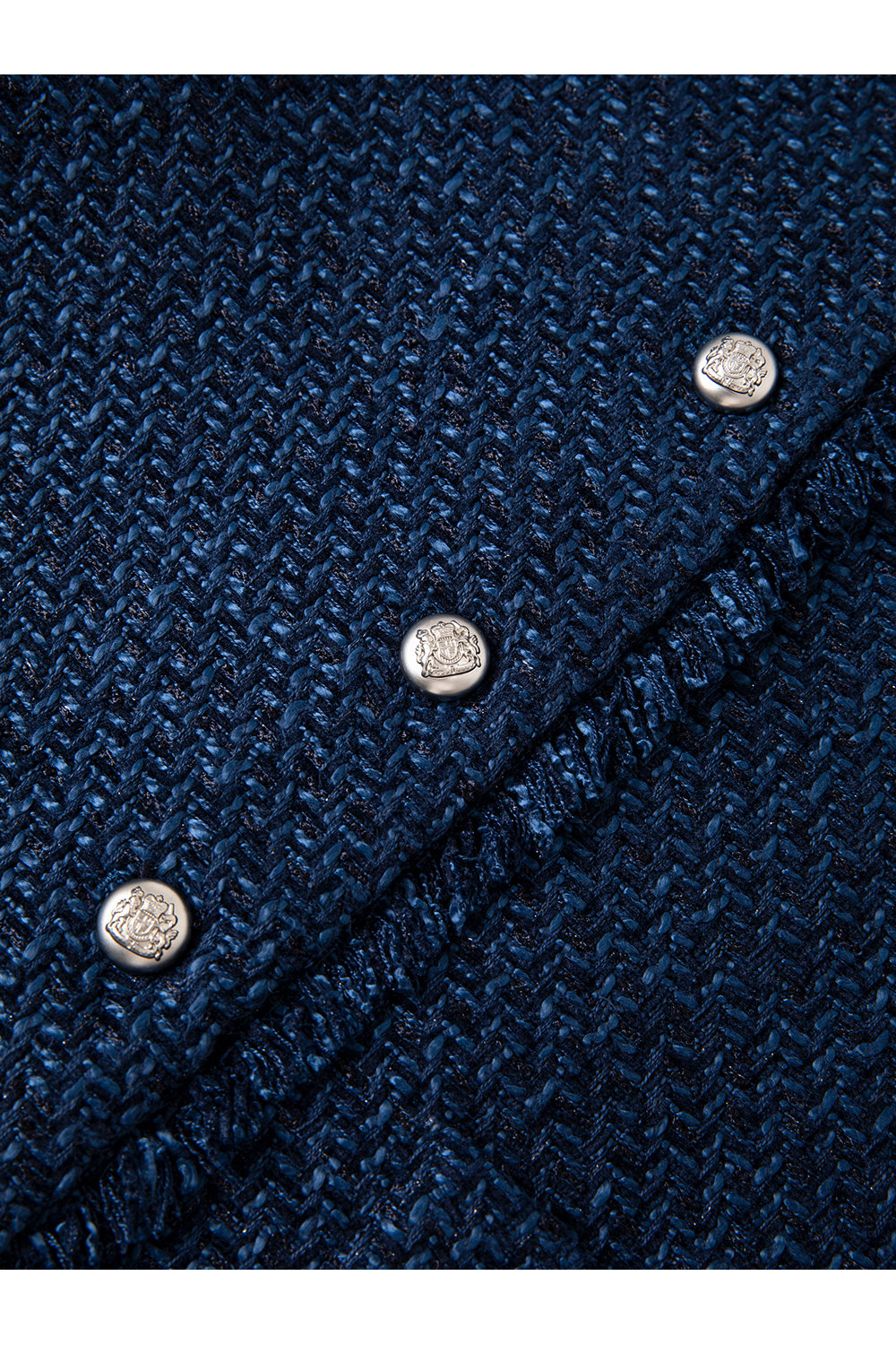 Navy Short Raw Edge Design Round Neck CN style Jacket-VIMLYSTORE