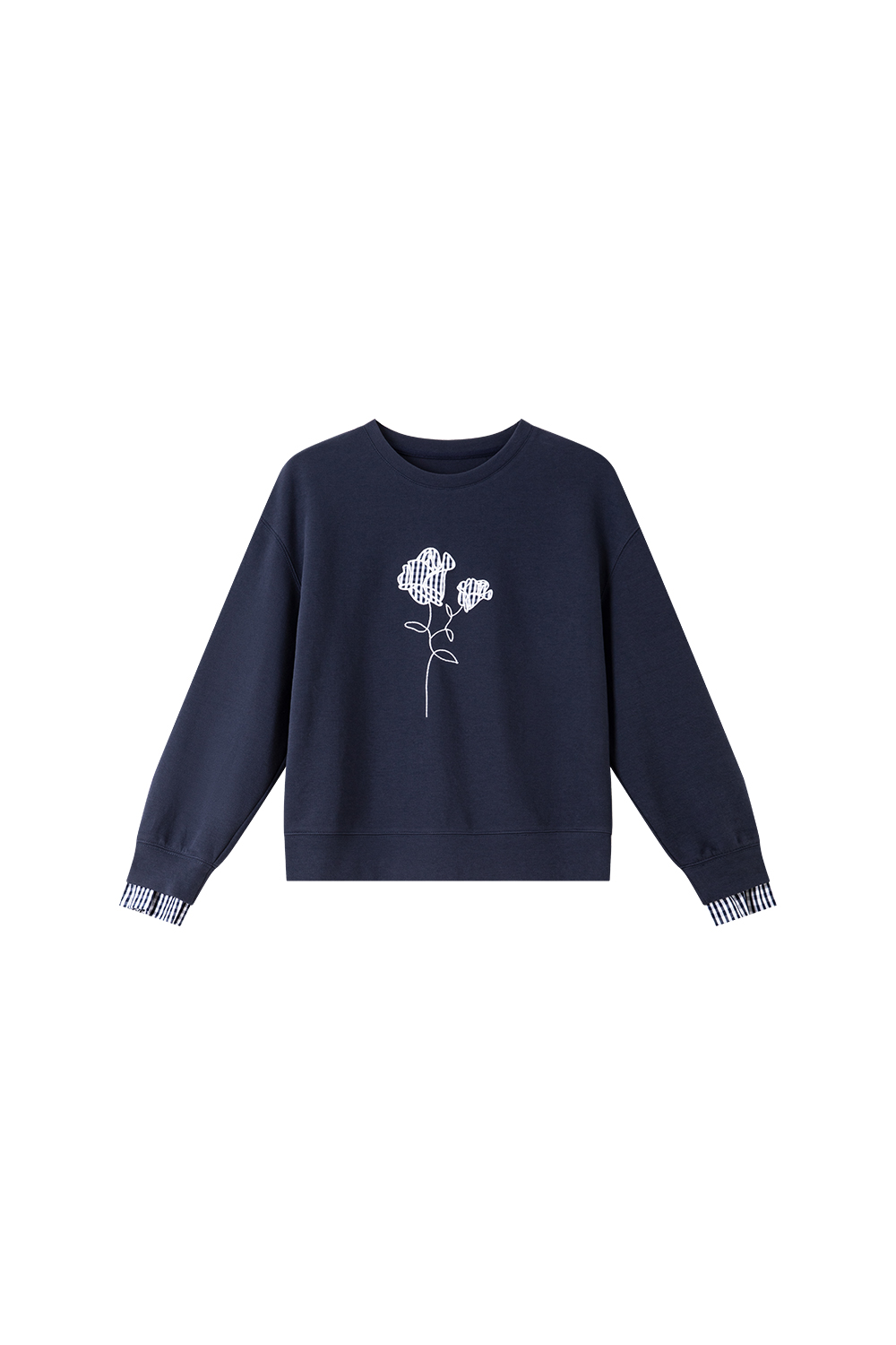 Elegant Round Neck Rose Embroidered Long Sleeve Sweatshirt-VIMLYSTORE