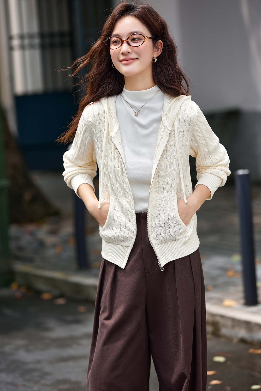 Lazy Style High-End Hooded Cable Knit Cardigan-VIMLYSTORE