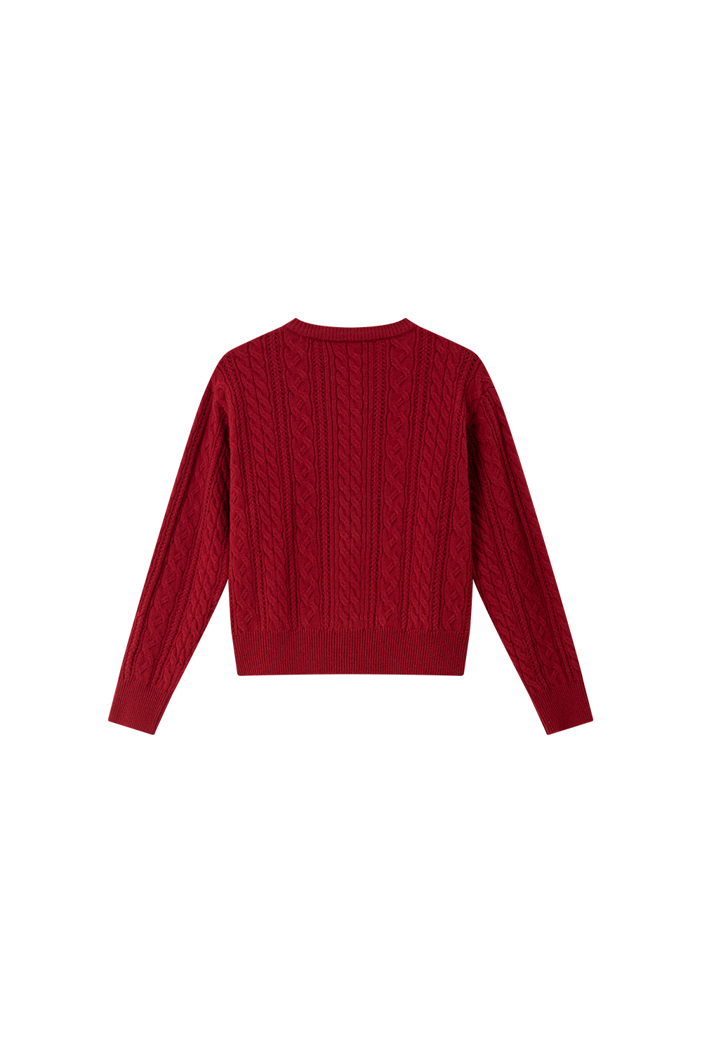 Red Cable-Knit Loose Wool Blend Round Neck Knit Sweater-VIMLYSTORE