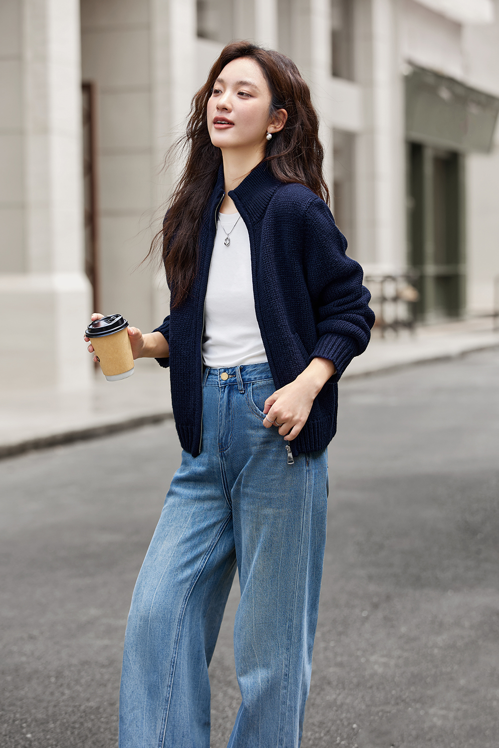 Zip-Up High Neck Versatile Knit Convertible Lapel Cardigan-VIMLYSTORE