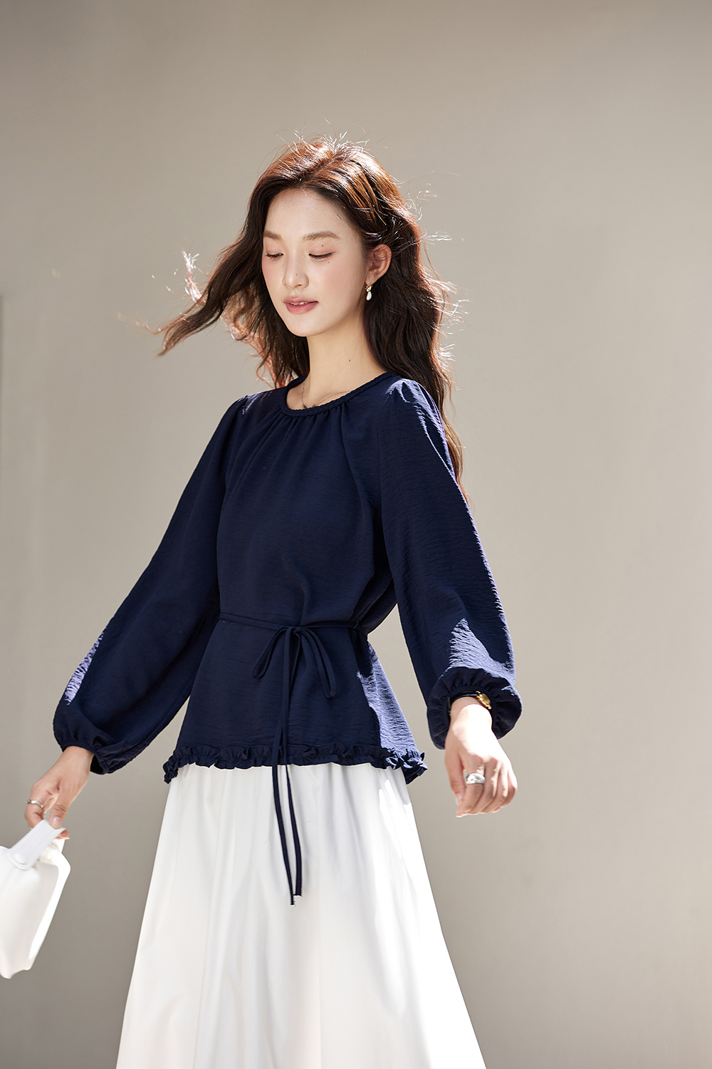 Vintage Round Neck Ruffle Collar Shirt-VIMLYSTORE