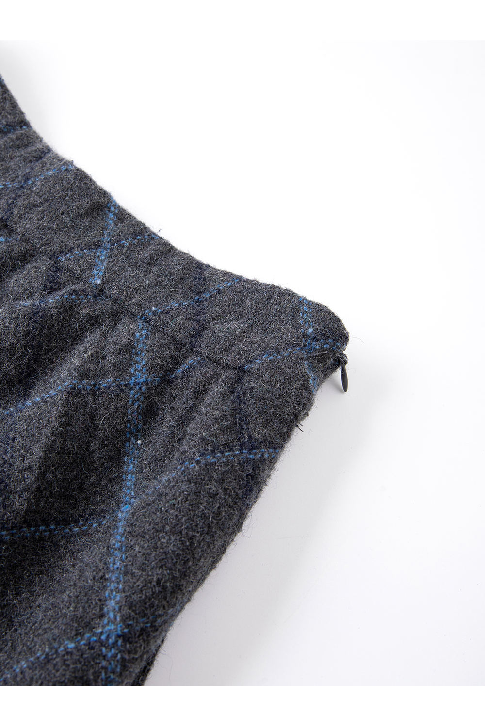 Grey-Blue Checked Wool-Blend Midi Skirt