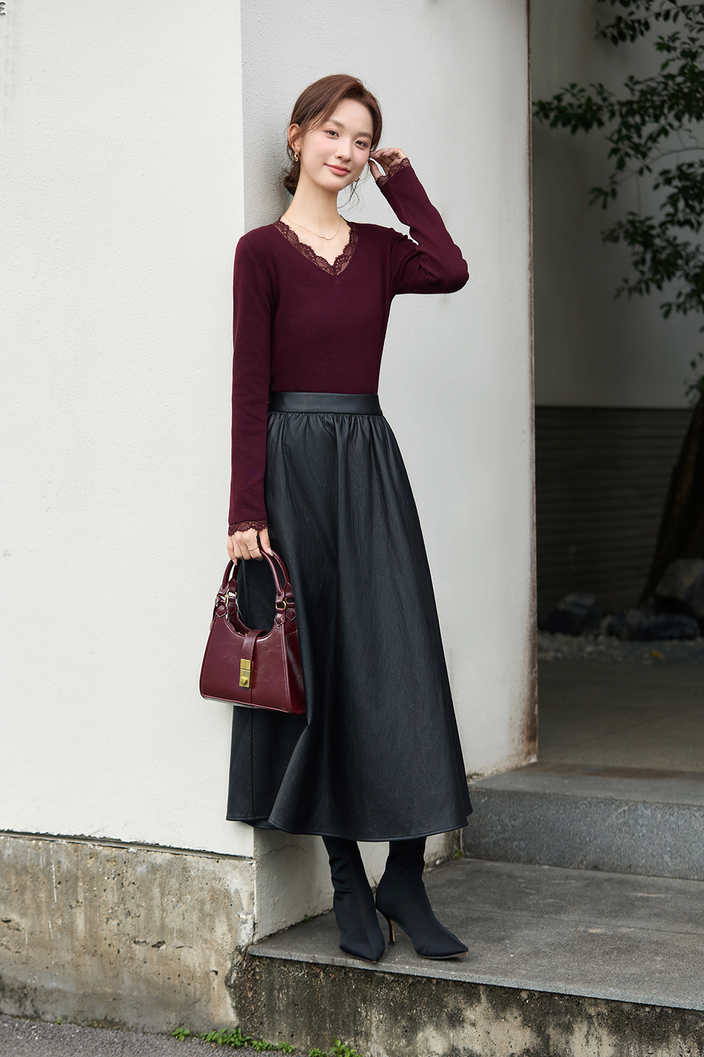 French Leather Midi Skirt