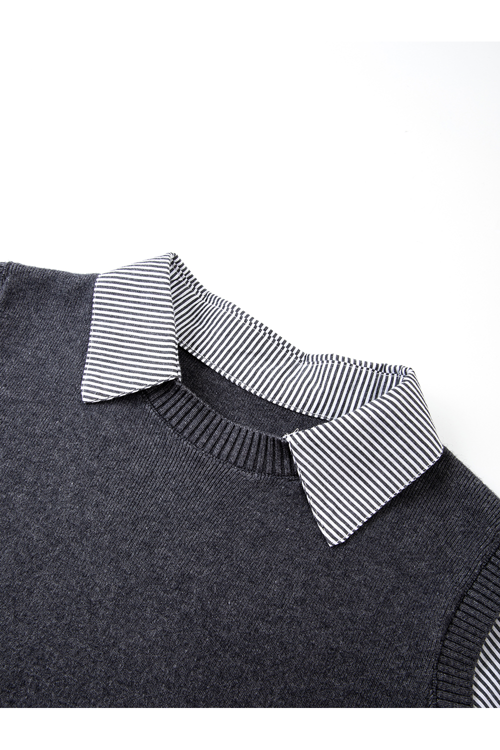 Grey Fake Two-Piece Lapel Knit Top