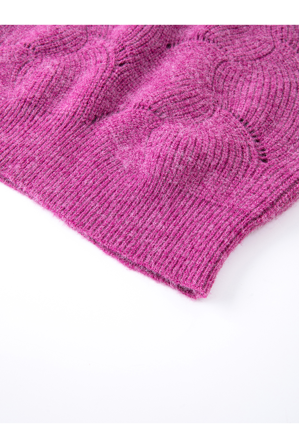 Fuchsia Openwork Pattern Crewneck Sweater