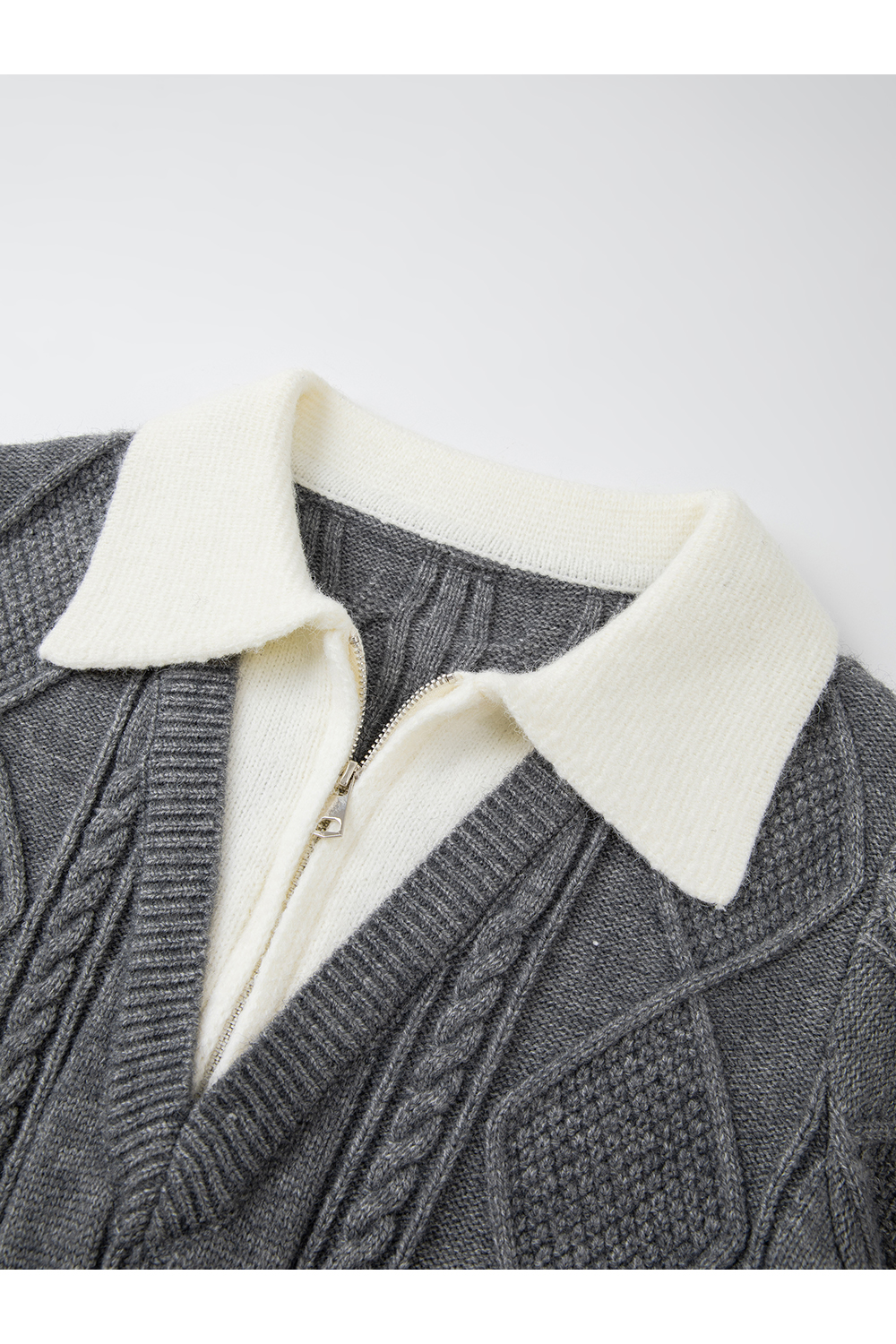 Gray Fake Two-Piece Lapel Plaid Sweater