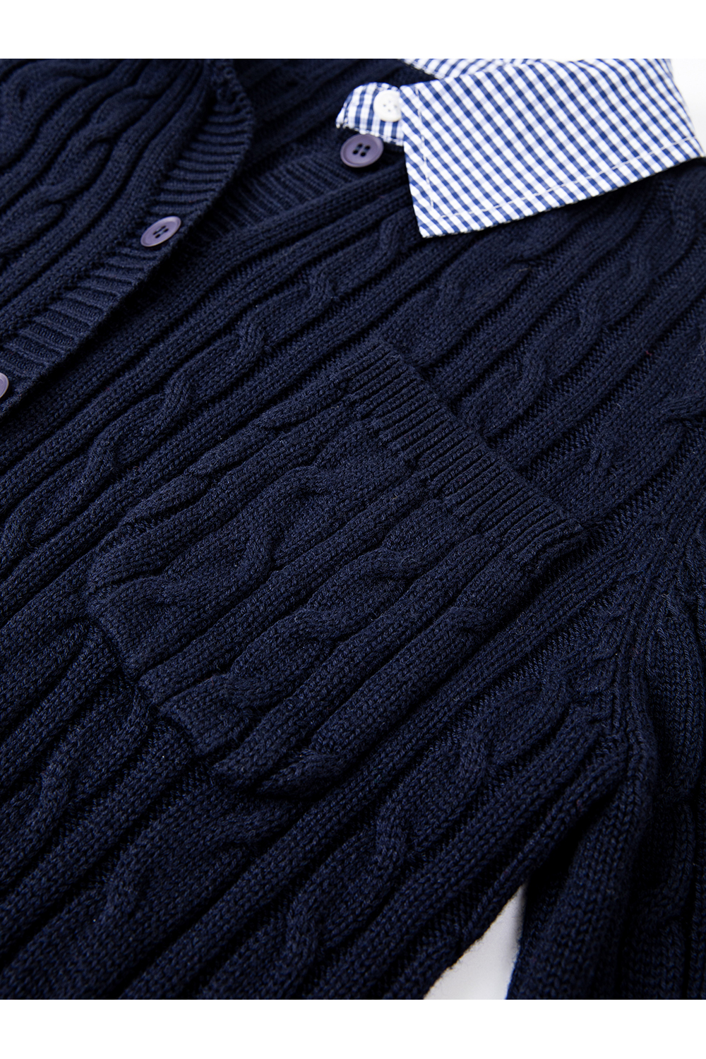 Navy Blue Fake Two-Piece Knitted Cardigan