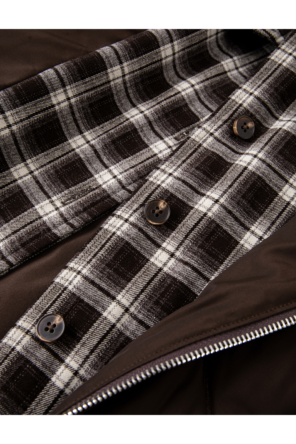 Coffee-Colored Fake Two-Piece Lapel Argyle Cotton Padded Jacket