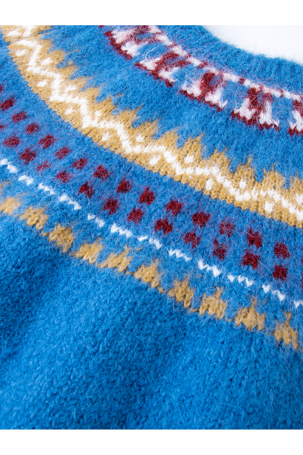 Blue Crew Neck Jacquard Sweater