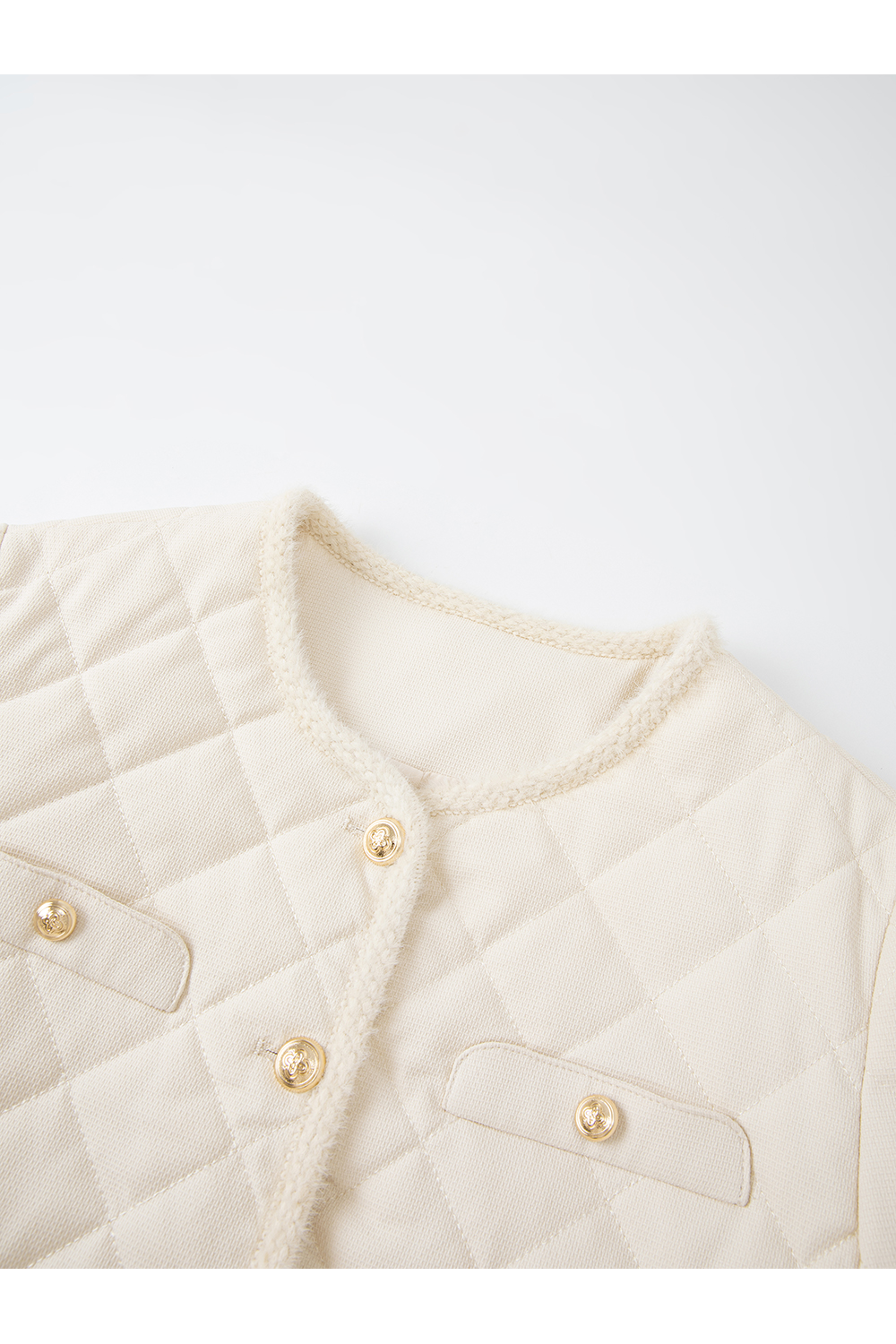 Apricot Argyle Crewneck Cotton-Padded Coat