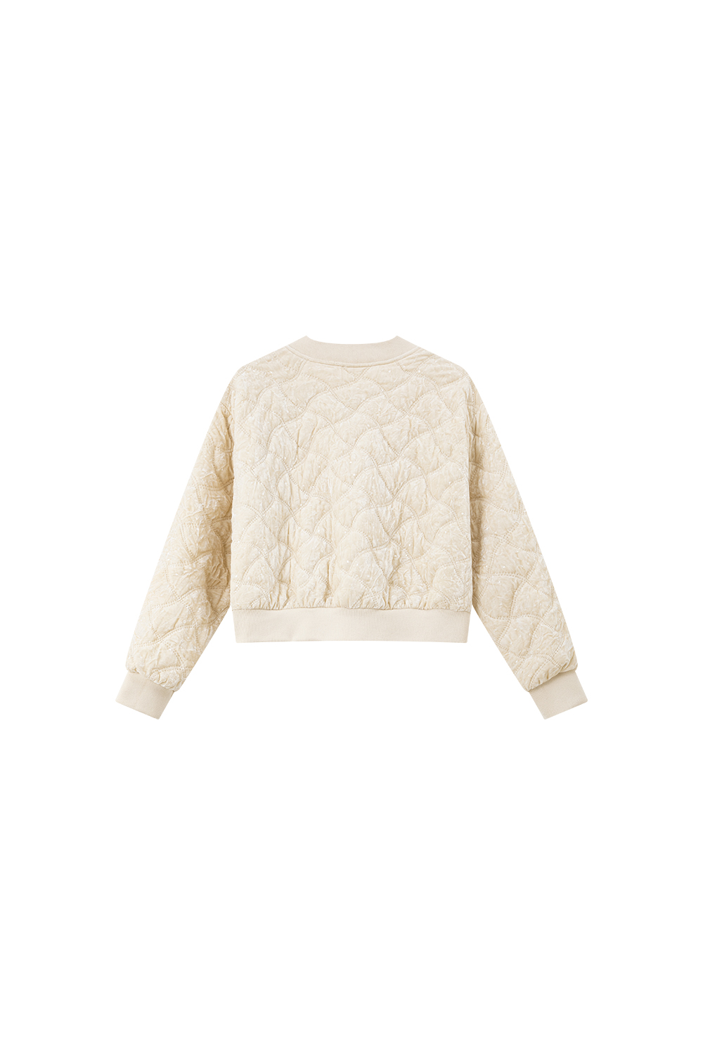 Apricot Argyle Velvet Varsity Cotton-Padded Jacket