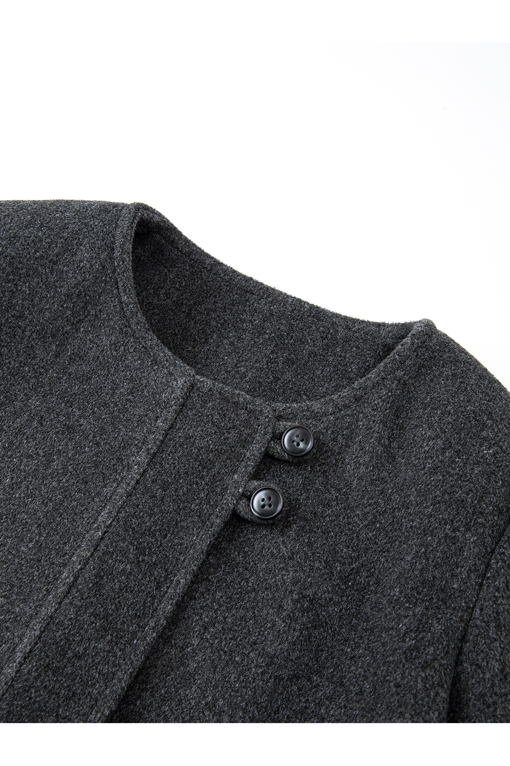 Grey French-Style Crewneck Wool Blend Coat