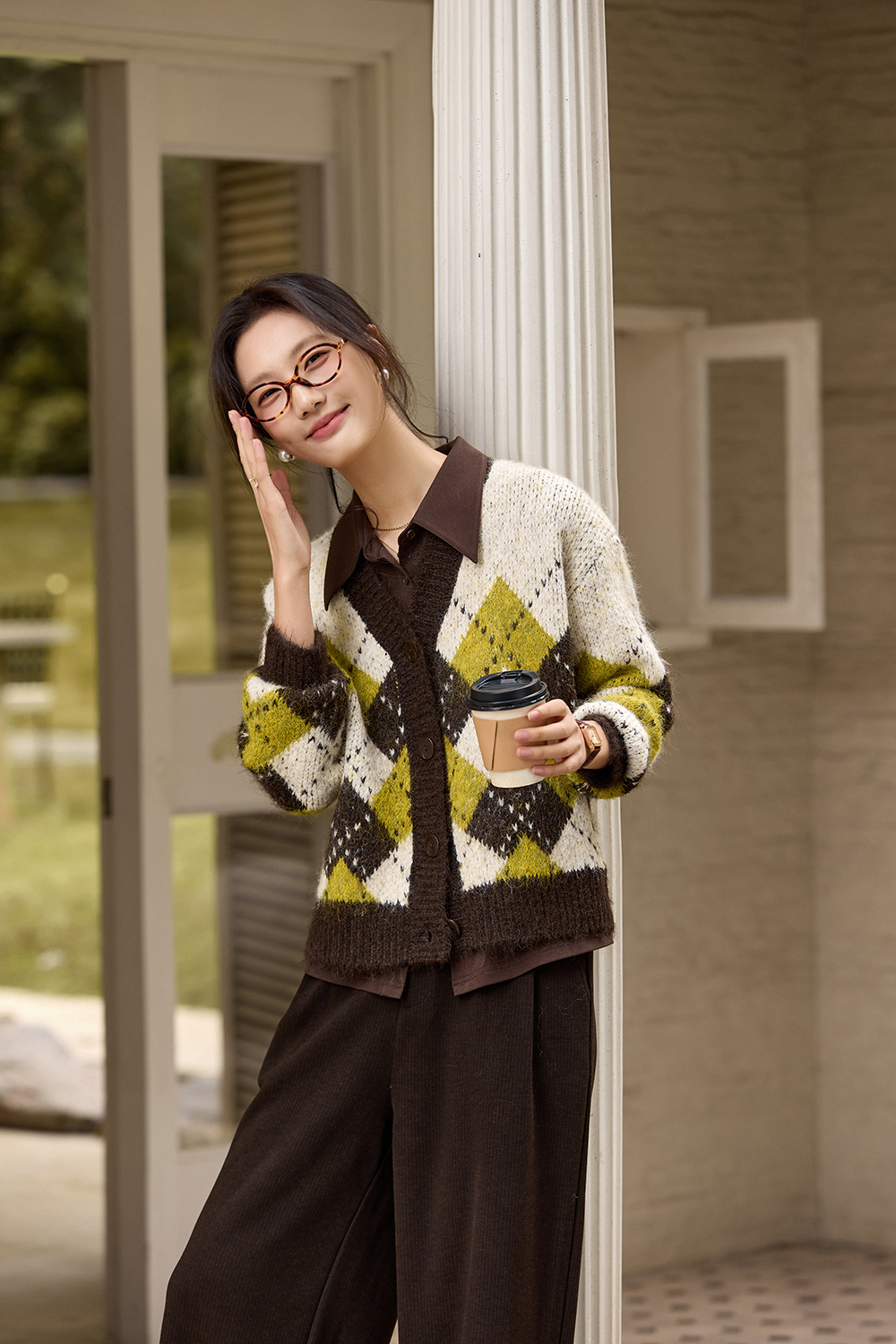 Vintage Diamond-Pattern Cardigan