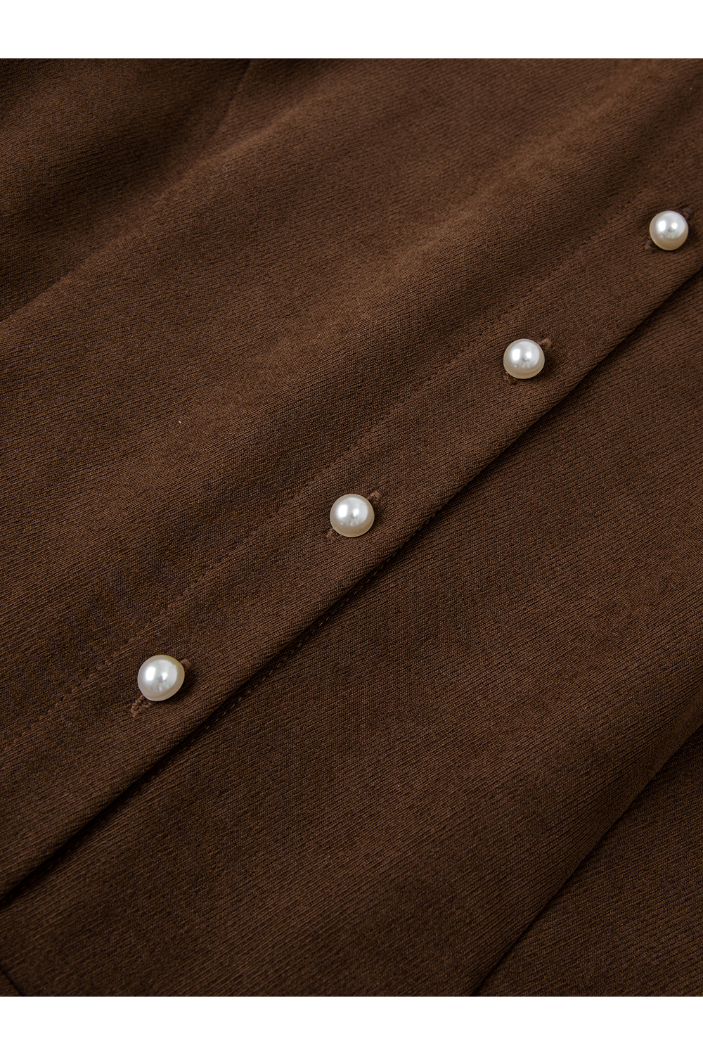 Brown French lace - trimmed crew - neck dress