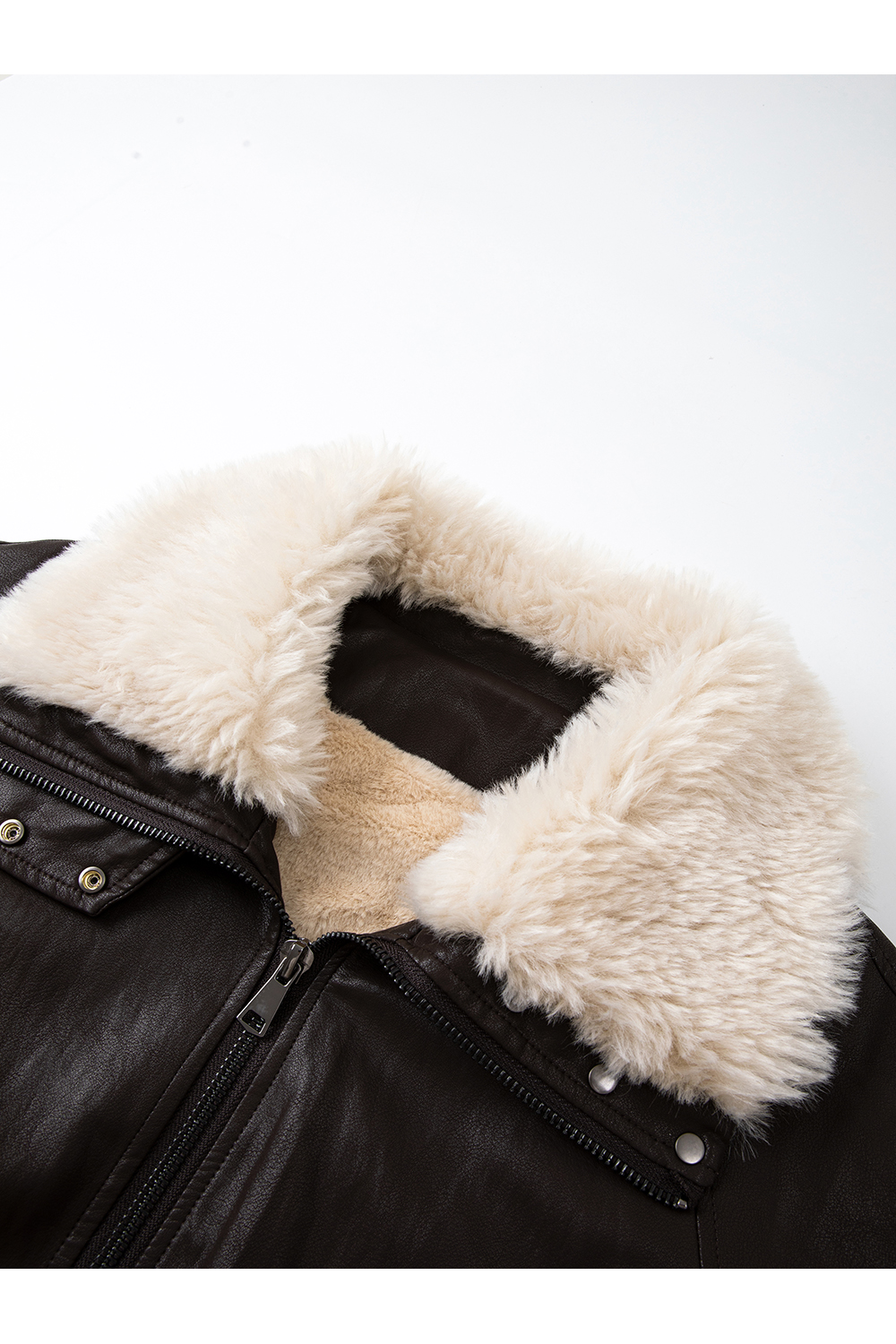 Fur - collared leather jacket