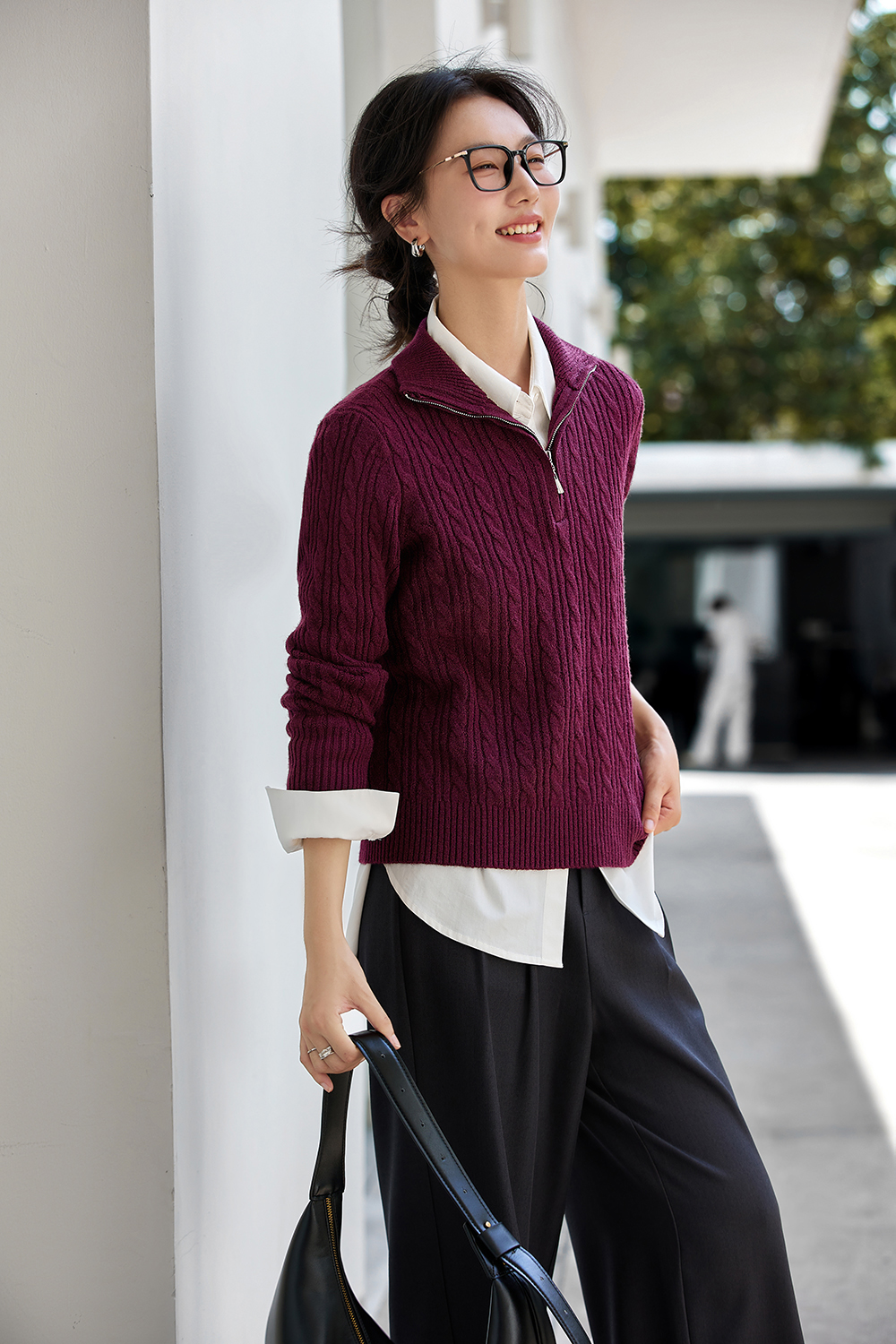 Lapel long sleeve knitted sweater-VIMLYSTORE