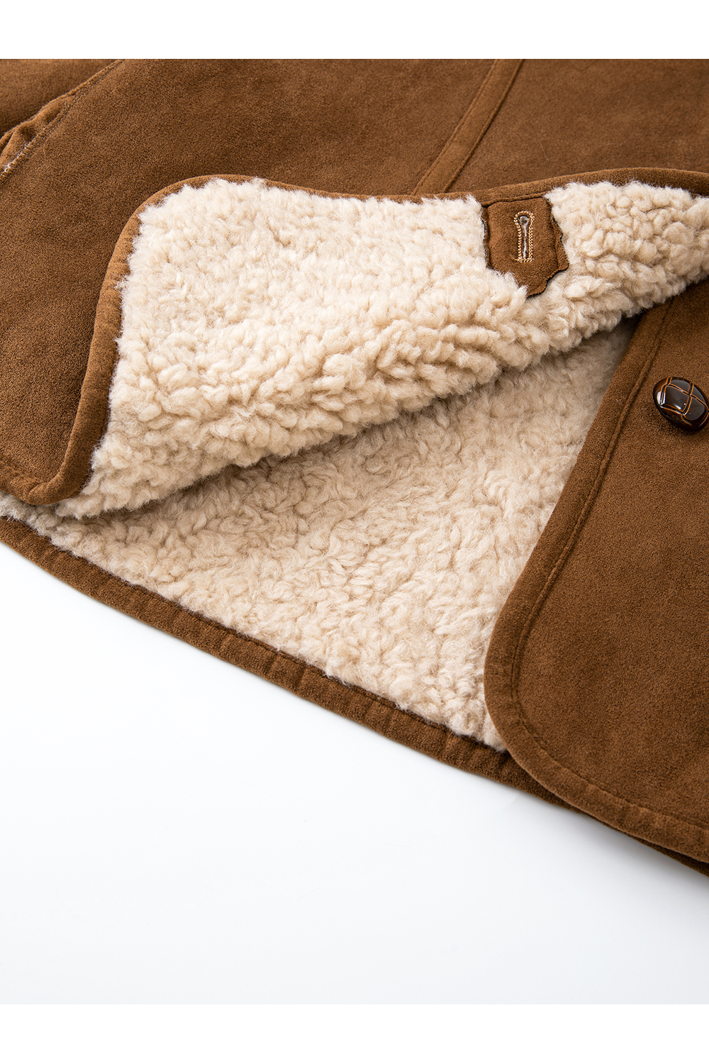 Coffee-colored shearling lapel coat