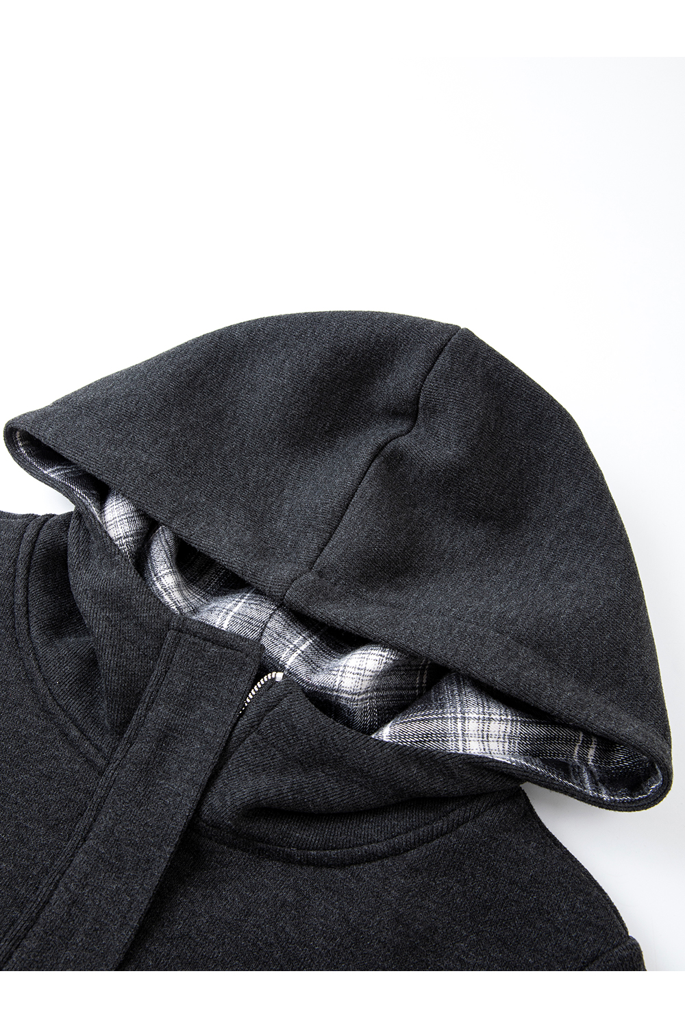 Patchwork plaid fleece-lined hoodie