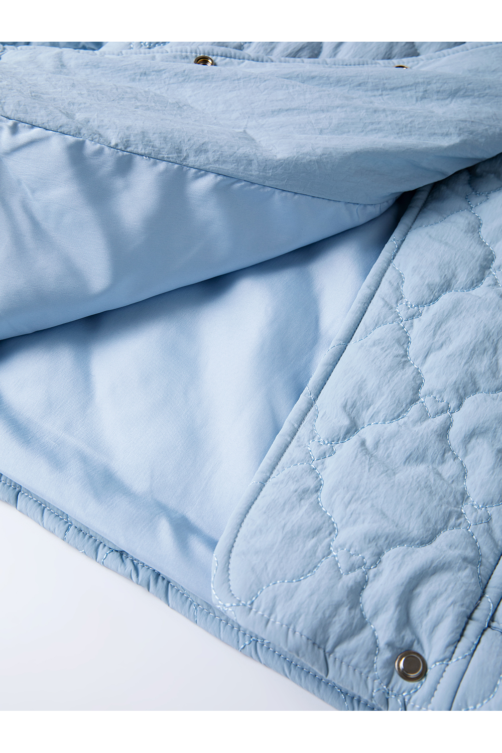 Blue crew neck short cotton-padded jacket