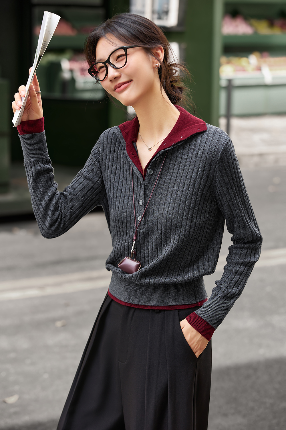 Color-Block Faux Layered Turtleneck Sweater-VIMLYSTORE