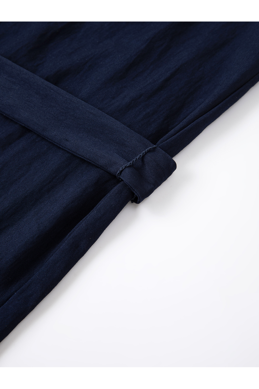 Navy Blue Korean-Style Puff Sleeve Waist-Defining Slimming Round Neck Blouse-VIMLYSTORE