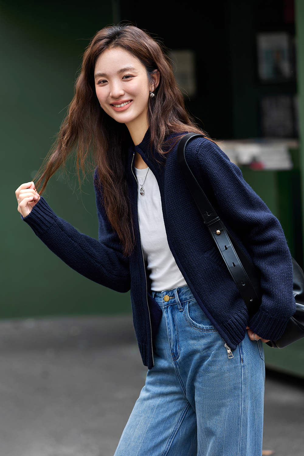 Zip-Up High Neck Versatile Knit Convertible Lapel Cardigan-VIMLYSTORE