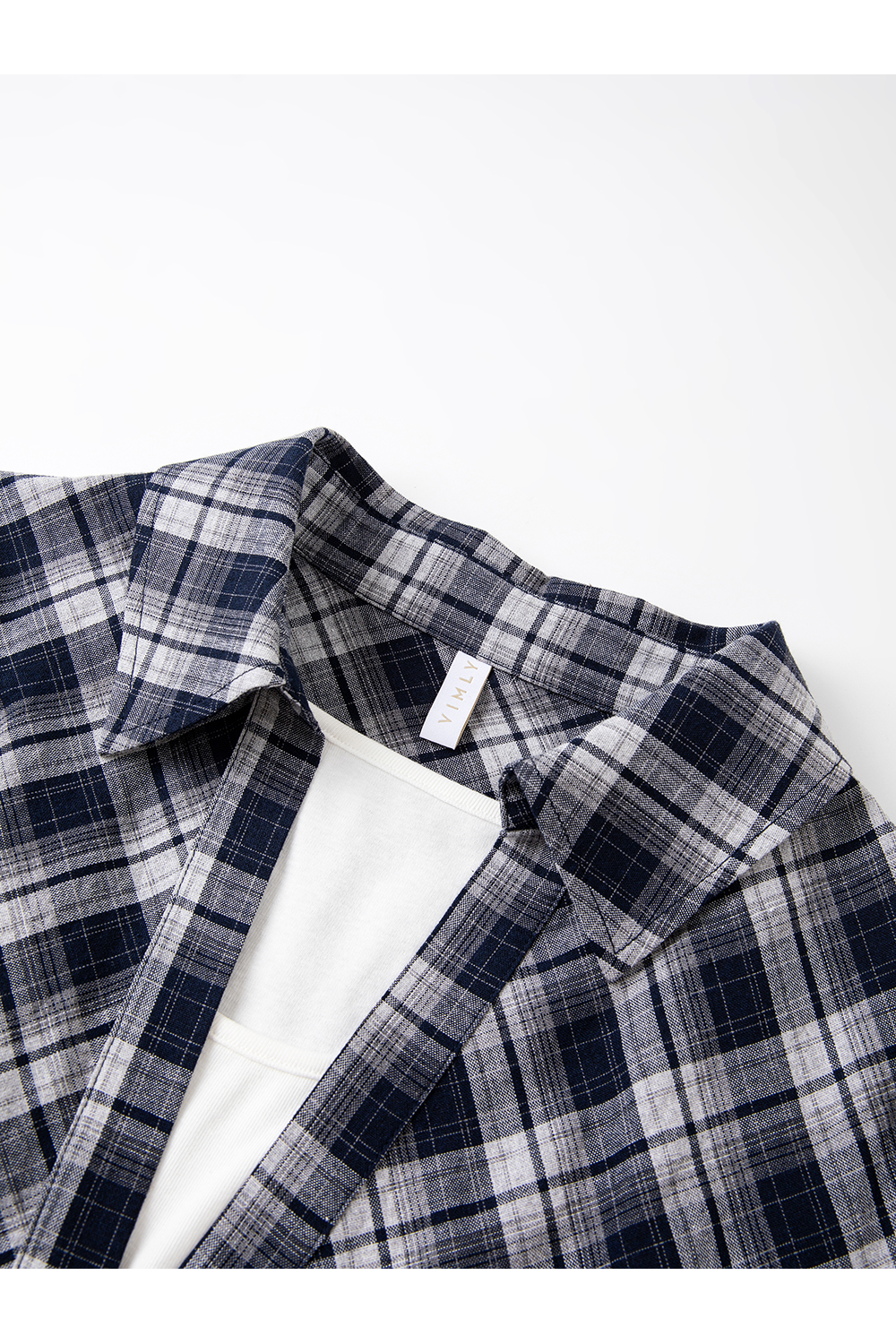 Faux Two-Tone Gingham Shirt in Dusty Blue-VIMLYSTORE