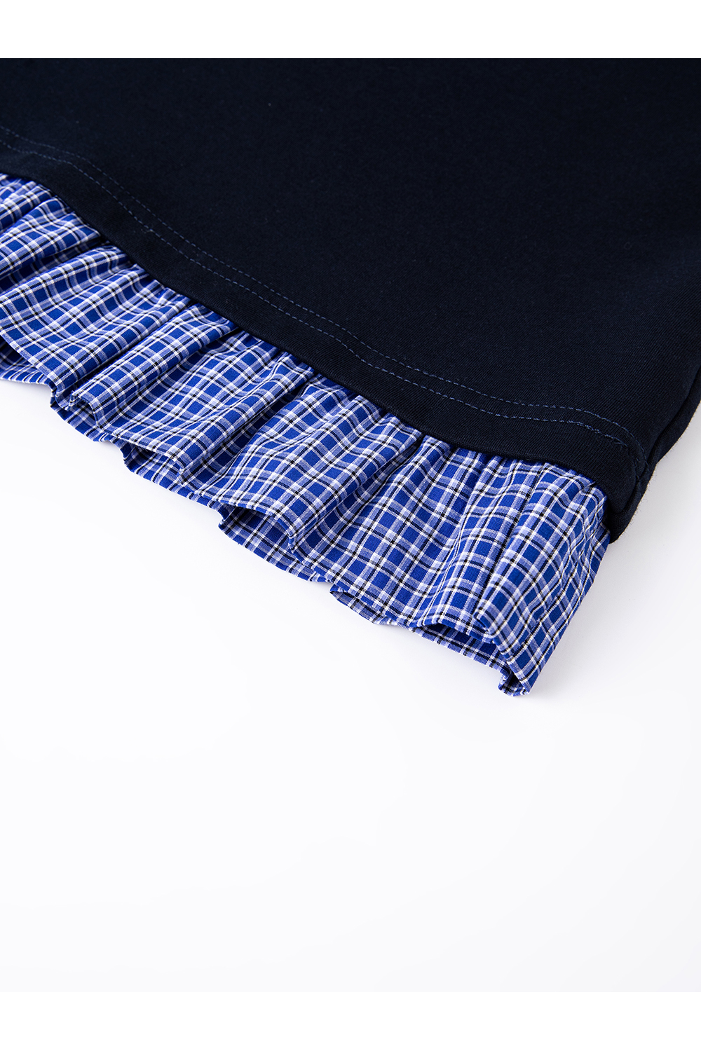 Plaid Patchwork Round Neck T-Shirt-VIMLYSTORE