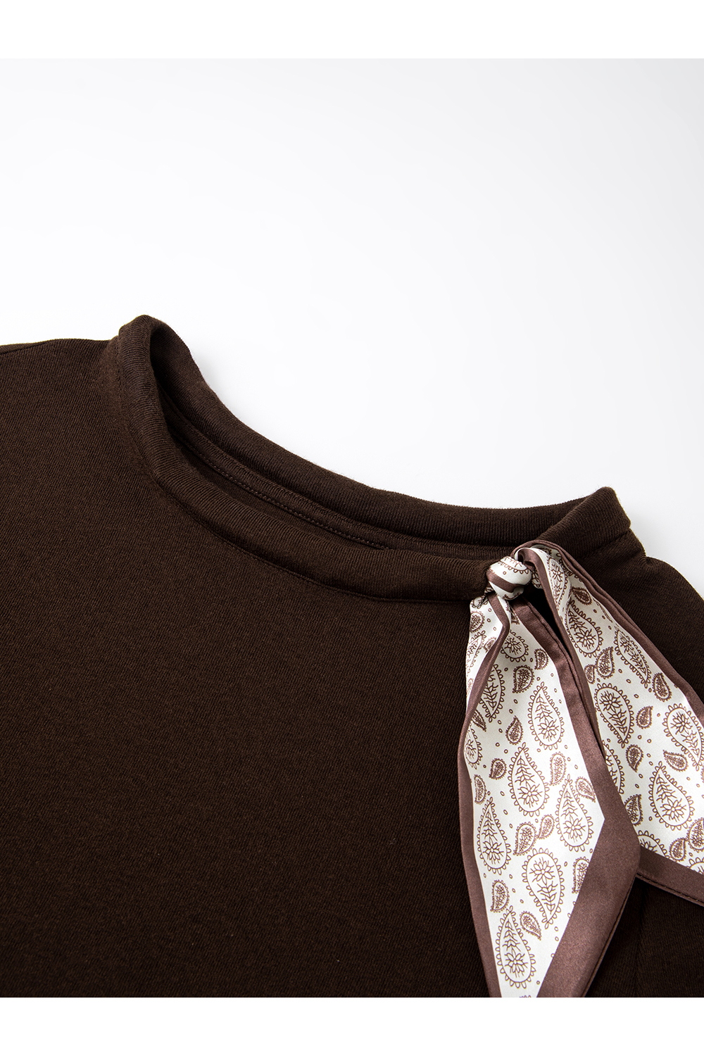 Scarf Decoration Round Neck Long Sleeve Knit T-Shirt-VIMLYSTORE