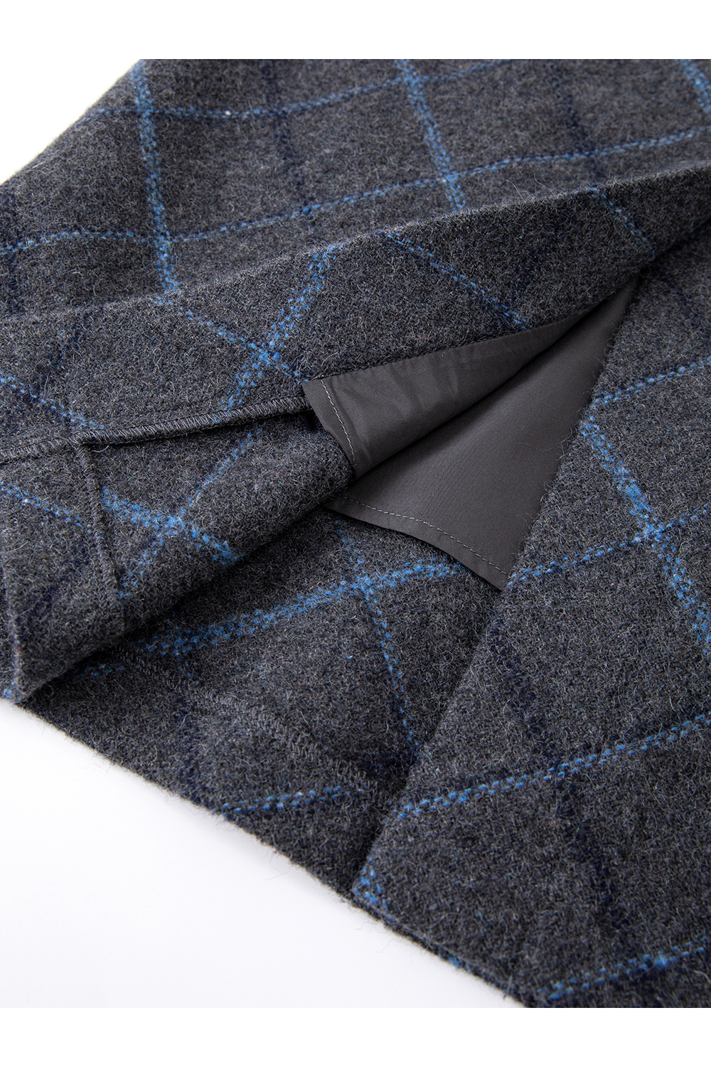 Grey-Blue Checked Wool-Blend Midi Skirt