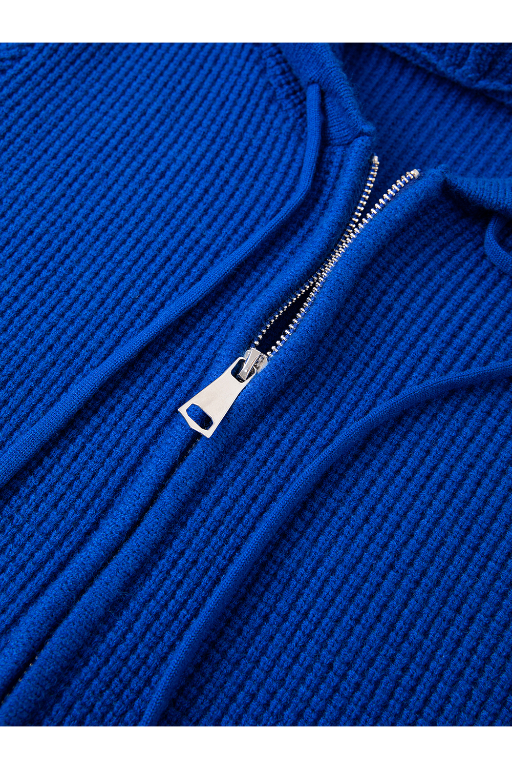 Blue Hooded Zippered Knitted Cardigan