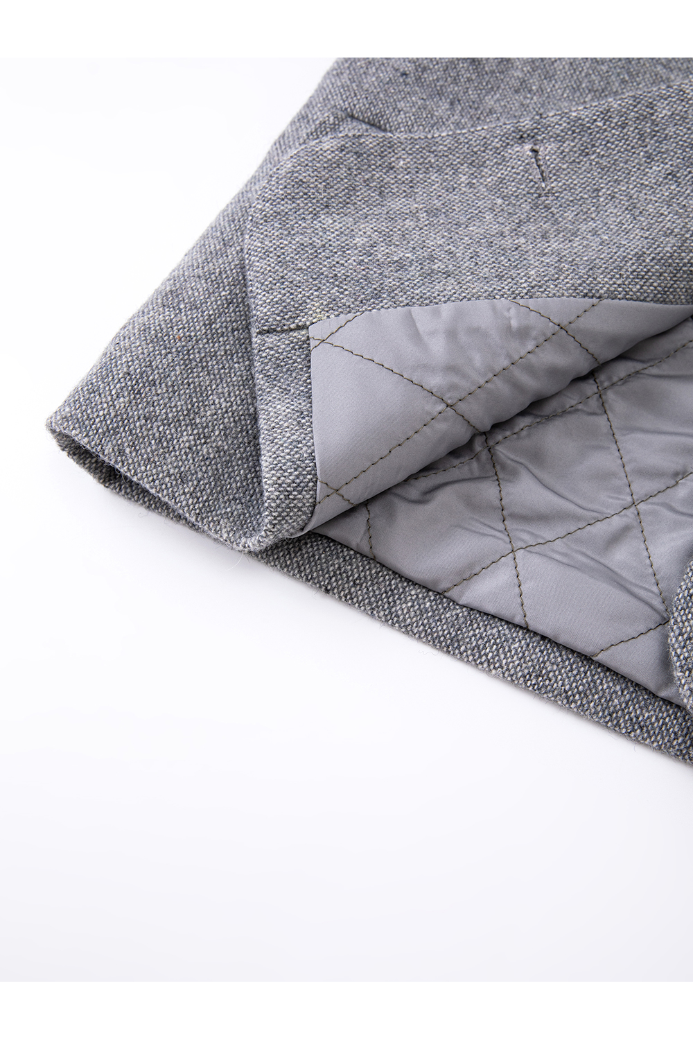 Grey Crewneck Wool Blend Coat