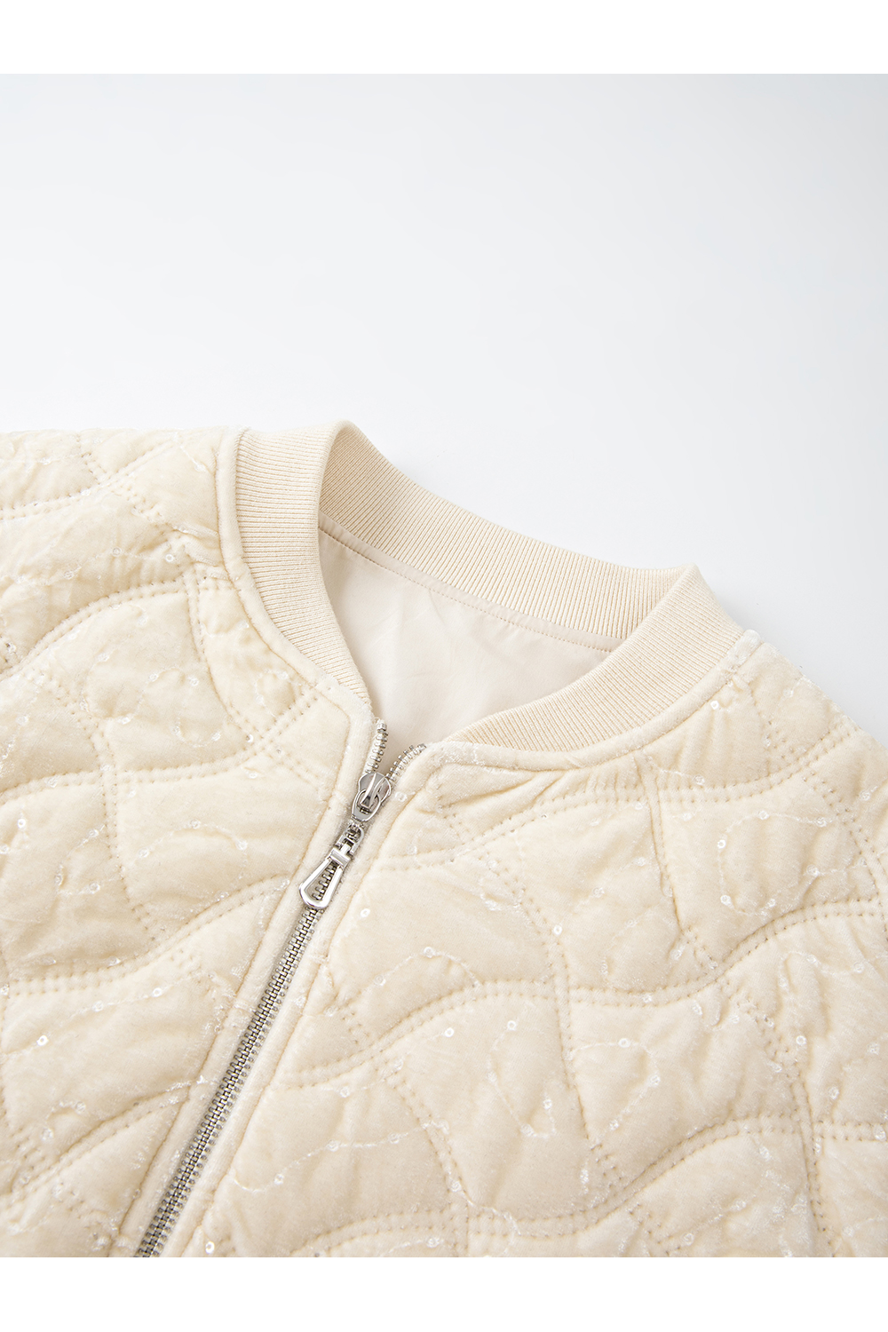 Apricot Argyle Velvet Varsity Cotton-Padded Jacket