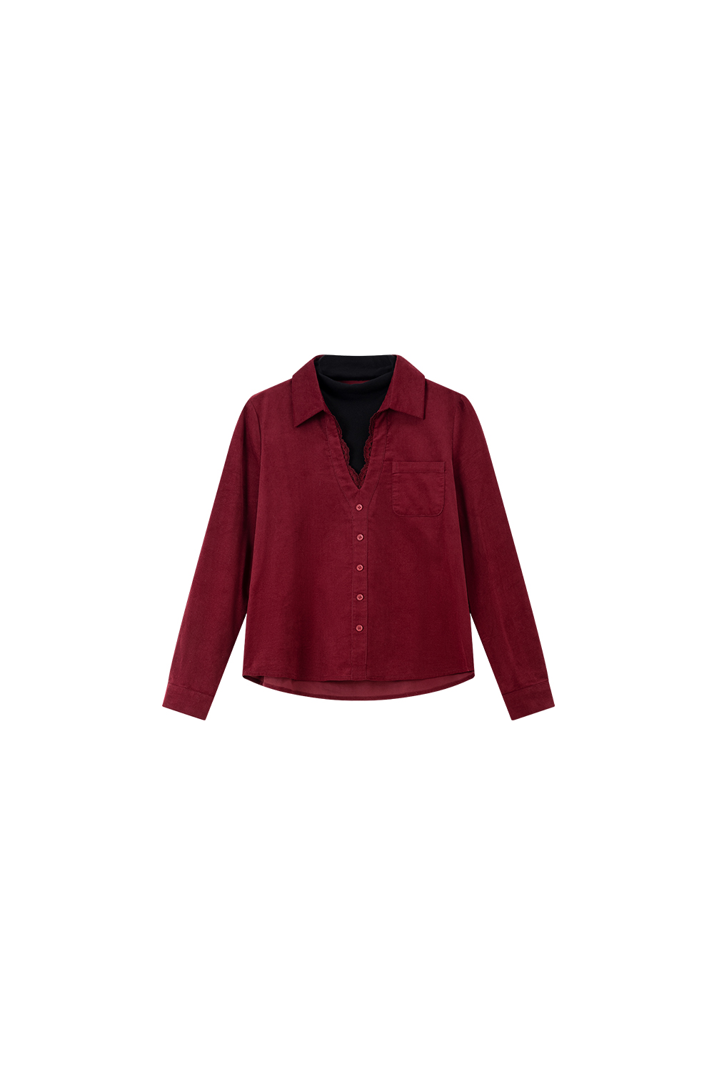Red-Black French-Style Layered-Look Long-Sleeve Shirt