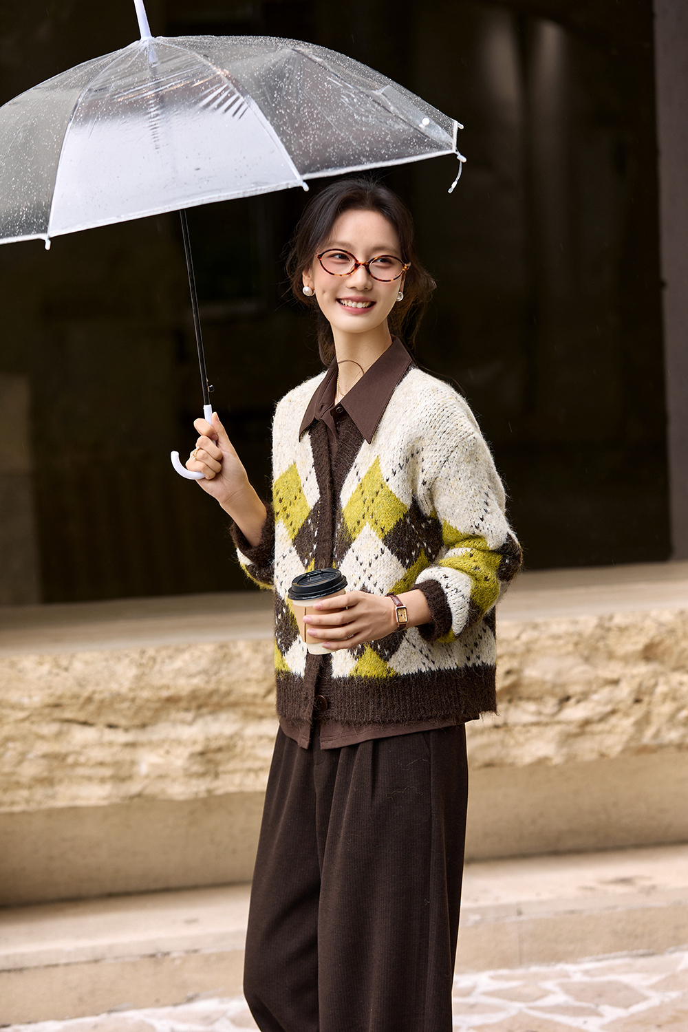 Vintage Diamond-Pattern Cardigan