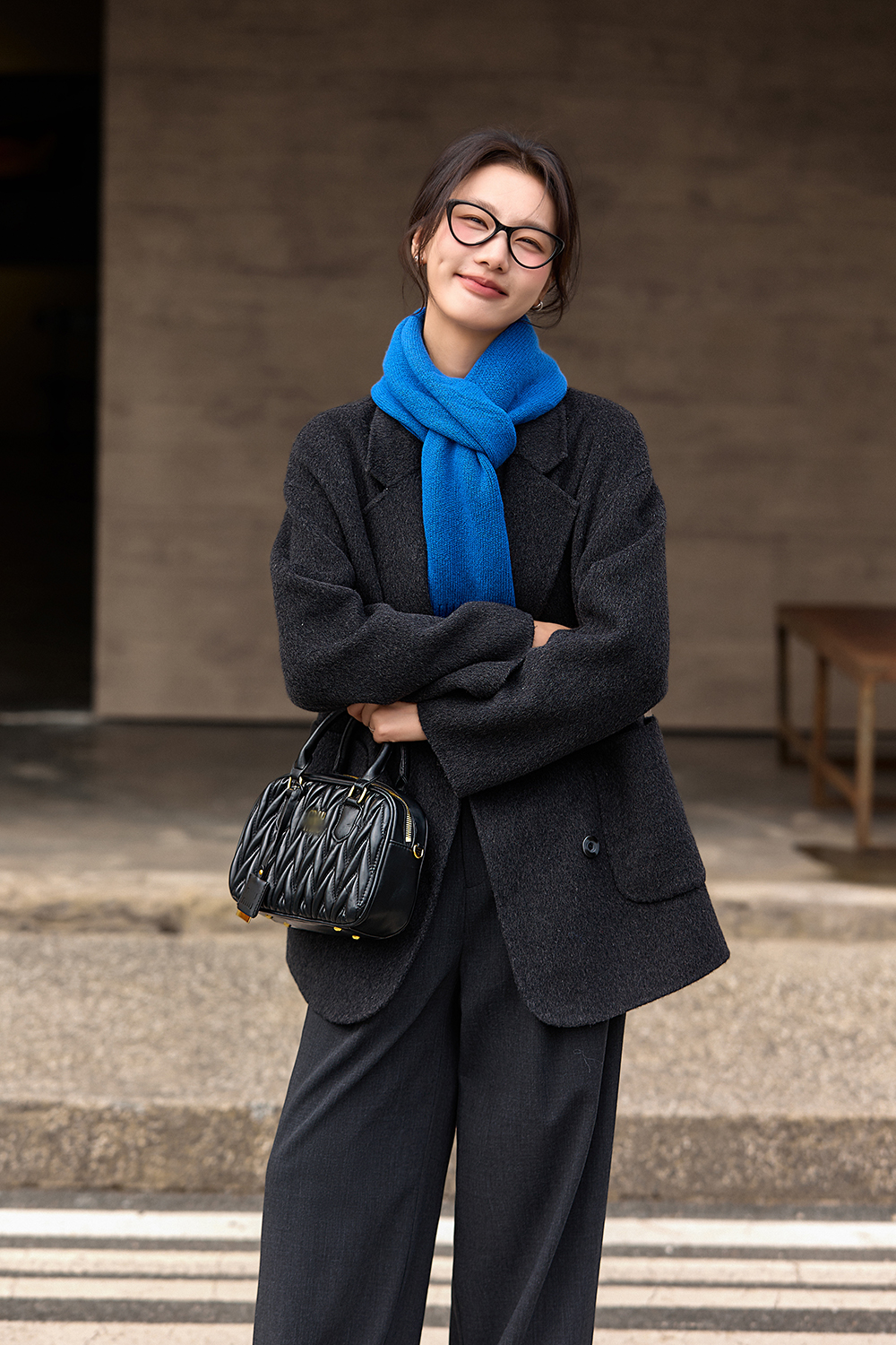 Grey plaid woolen suit jacket
